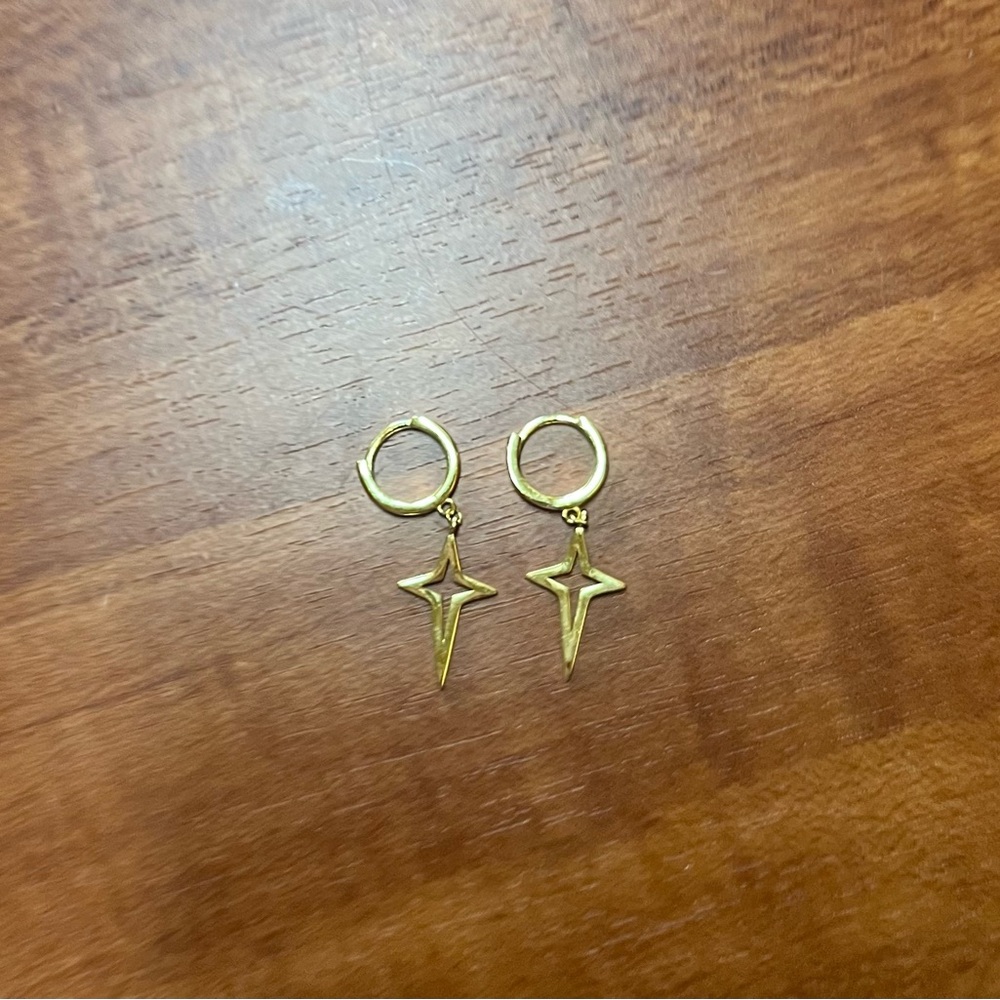 GOLD HOOP EARRINGS with Delicate Cross Star Charm